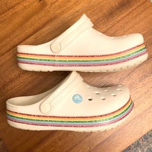 Crocs Rainbow Glitter "White/Multi" Girls' Clog. Size 3.